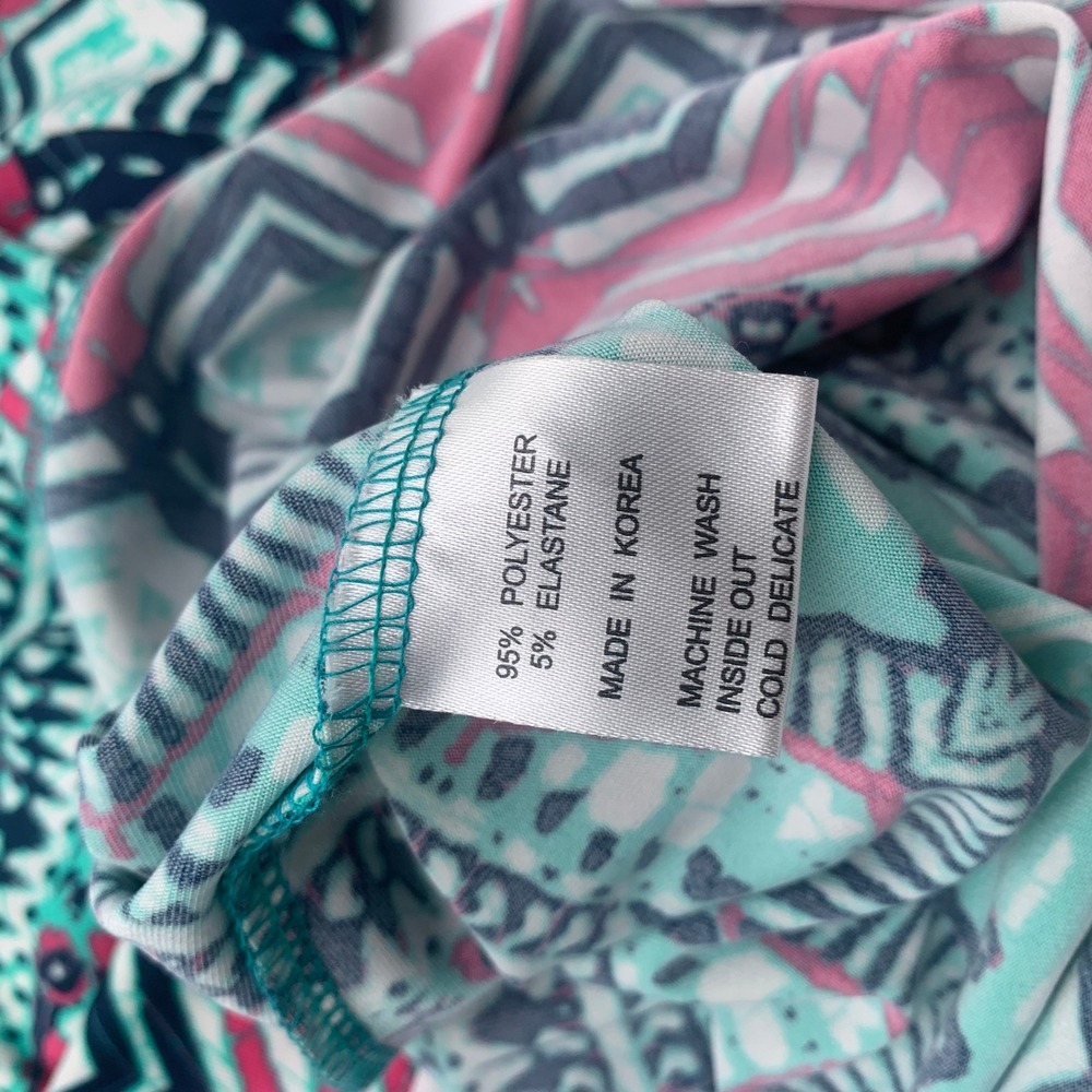 Tracy Negoshian Shift Dress Womens XS Pink Teal Geometric Chevron 3/4 Sleeve - Picture 5 of 7